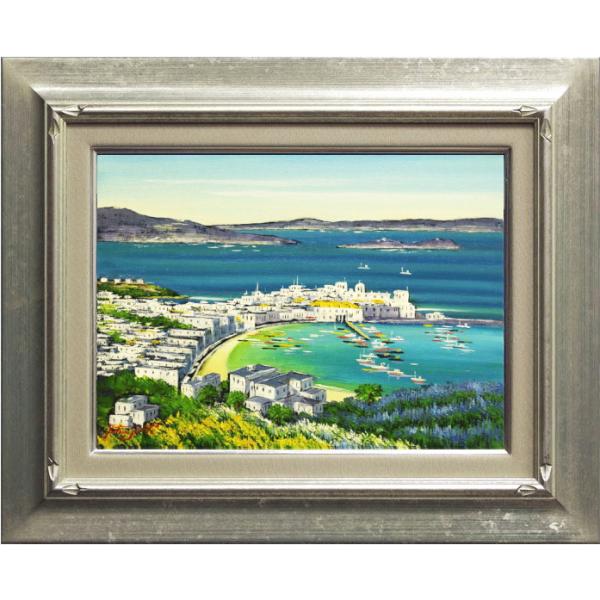 油彩画 生田明 「アマルフィ海岸」 油絵 額入り 風景画 真筆 肉筆画