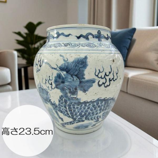 景徳鎮 染付麒麟文壺 高さ約23.5cm 中国美術 陶磁器 希少 花瓶 白磁
