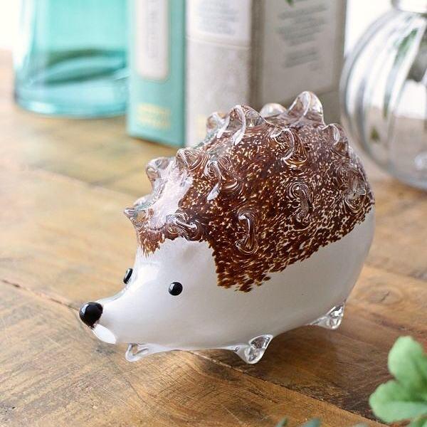 ハリネズミ 置物 オブジェ おしゃれ ガラス かわいい 手のひらサイズ