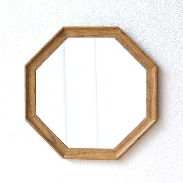 鏡 壁掛けミラー 八角形 八角ミラー 八角鏡 おしゃれ 木製 シンプル