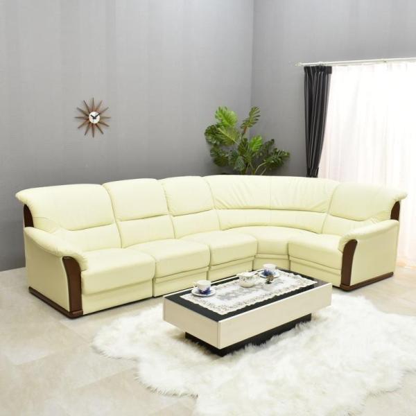 本革張りコーナーソファー 5点セット 本革 アイボリー レザー 応接