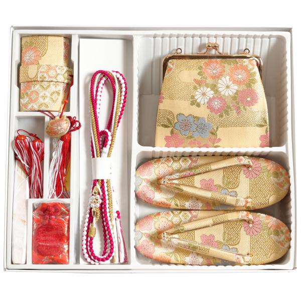 京美 七五三 7歳 草履バッグ筥迫セット 箱セコセット ベージュゴールド