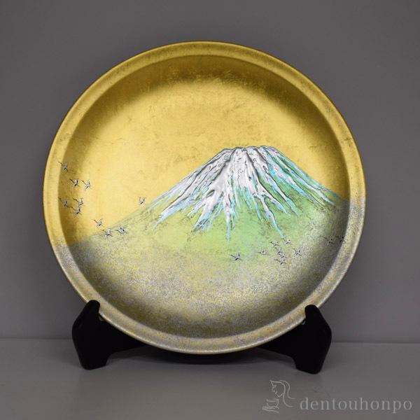 一尺飾り皿 霊峰飛鶴 ( 木札名入れ有料 置物 飾皿 スタンド 絵皿