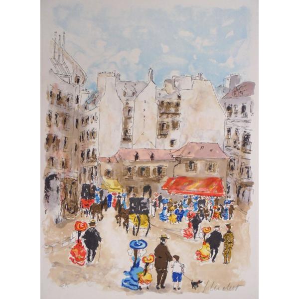 絵画 版画 ウシェ（フランス） 「パリの街・セント・アンドレ