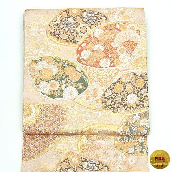 西陣織 老舗 加納幸 織物 謹製 蛤四季草花文様 袋帯 : 帯専門店おびや