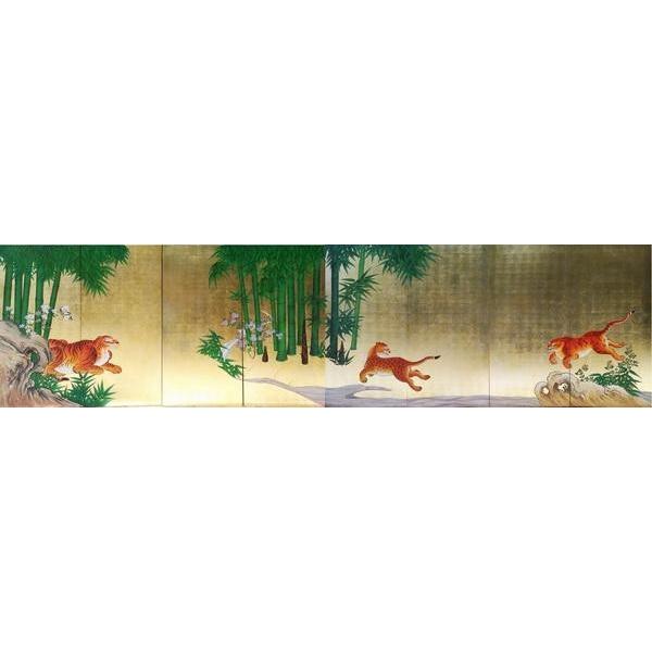 漆絵 狩野探幽の名作_竹虎図 左隻＋右隻 NH122 : 絵画制作専門