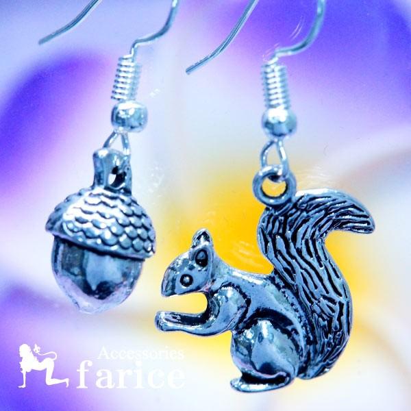 リス どんぐり アシンメトリー レディース フック ピアス