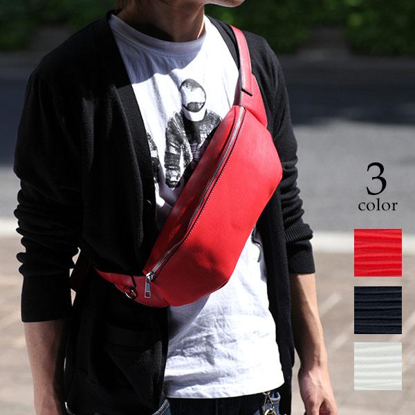 ワンショルダー ボディバッグ PVCレザー レッド/ブラック/ホワイト