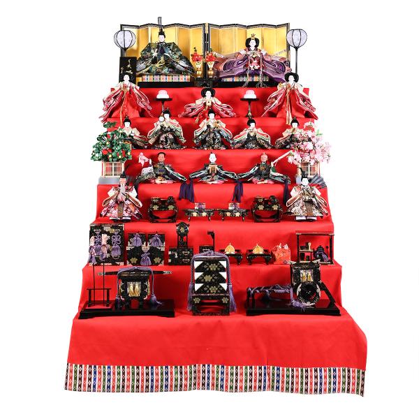 雛人形】【七段飾】七段飾万葉雛緋毛氈段：九番親王三五十三人揃伏見屋