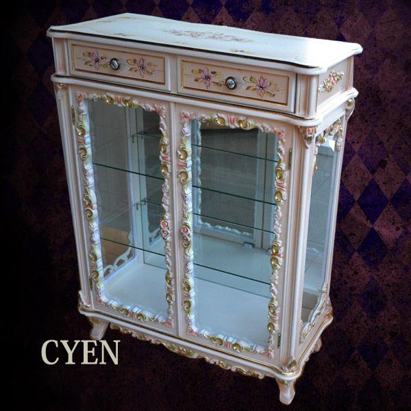 ロココ調 2面 コレクション キャビネット（トップガラスサービス）お