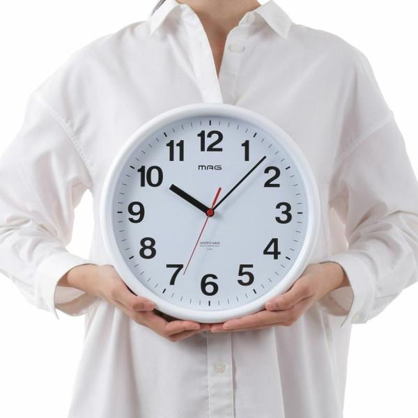 ノア精密 壁掛け時計 電波時計 おしゃれ シンプル 白 ホワイト 夜間