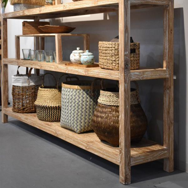 チーク無垢材ディスプレイラック[ナチュラルホワイト] 陳列棚 陳列台