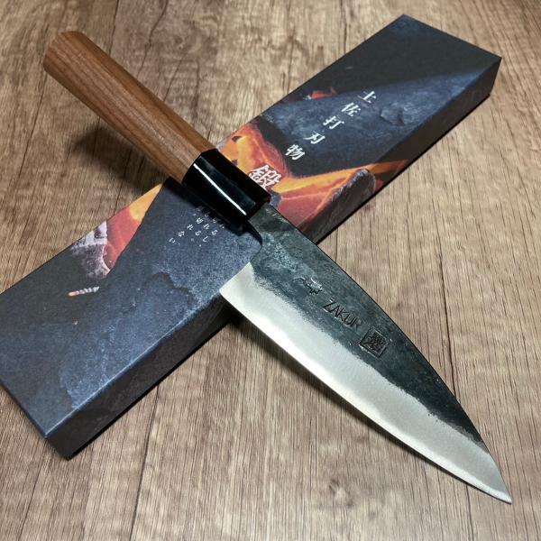 ZAKURI 小包丁 120mm 青紙ニ号 青ニ鋼 両刃 黒打仕上げ 土佐打刃物
