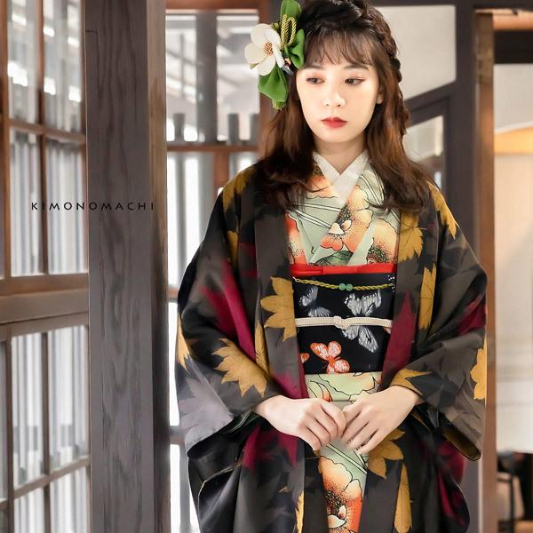 KIMONOMACHI 羽織 着物 女性 洗える 単品「楓 こげ茶」 オリジナル