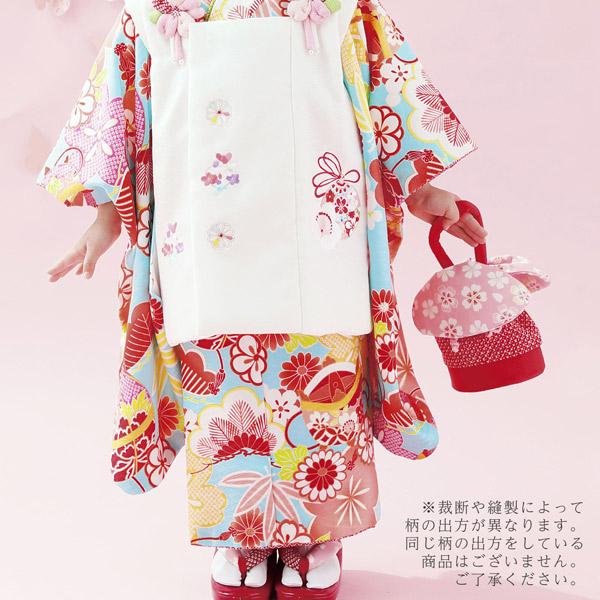 七五三 着物 3歳 フルセット レトロ 式部浪漫 「水色 梅 松竹」7点