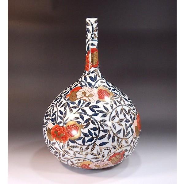 有田焼 古伊万里様式金彩唐草石榴牡丹絵鶴首花瓶｜陶芸作家 藤井錦彩