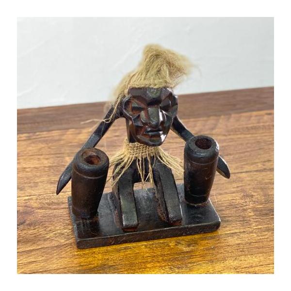 木彫り イリヤ原人 ペン差し 木製 オブジェ 置物 エスニック アジアン