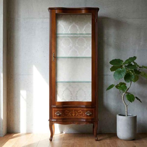 k076 イタリア製 象嵌細工が美しいクラシカル半円キャビネット