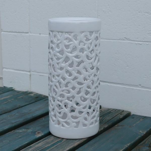 傘立て アンブレラスタンド 陶器製 透かし彫りアート ホワイト 白