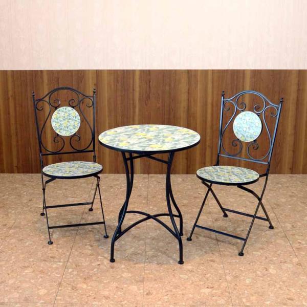 イタリア テーブルセット レモン グリーン ガーデン 3点セット 39cm