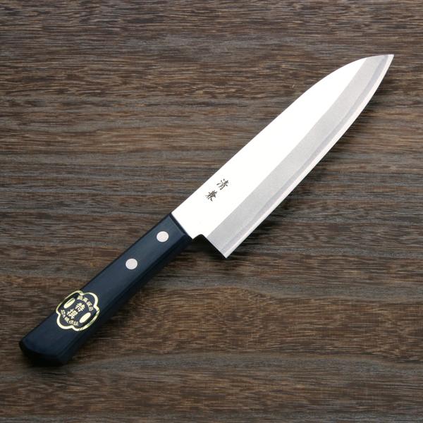 源 清兼 三徳包丁 両刃 165mm 白紙2号 DP割込み ステンレス 薄刃仕上げ