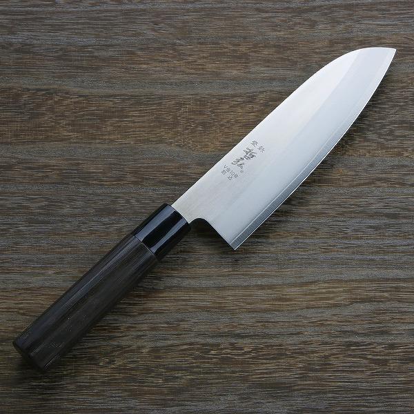 哲弘作 三徳包丁 両刃 170mm V金10号 割込みステンレス 焼き栗柄