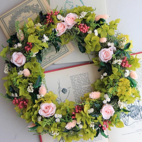 約直径27cm＊フェアリーリース◇ プリザーブドフラワーリース ピンク