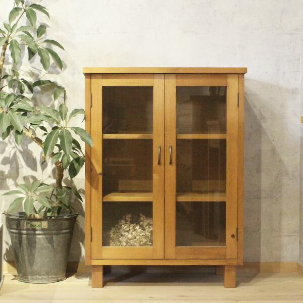 キャビネット シンプル ガラスキャビネット パイン材 幅67cm 手作り