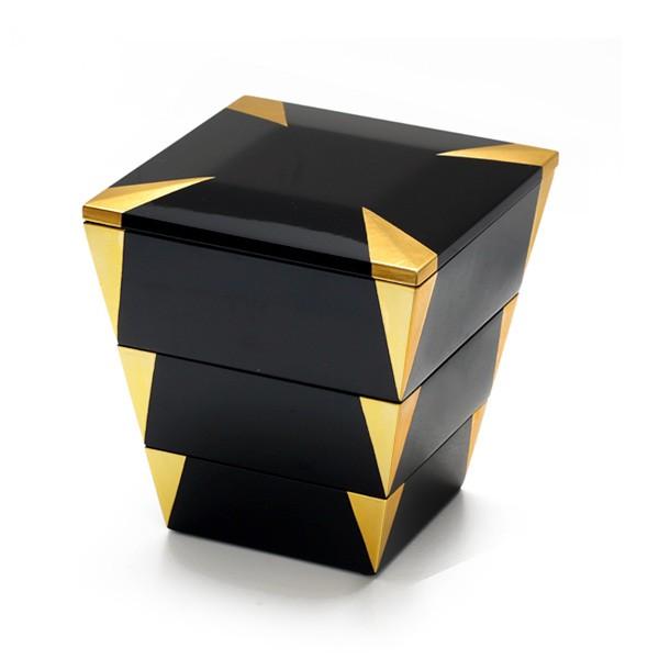 山田平安堂 漆器 入子三段重 隅金 お重箱/漆塗り/三段 : 漆器 山田平安