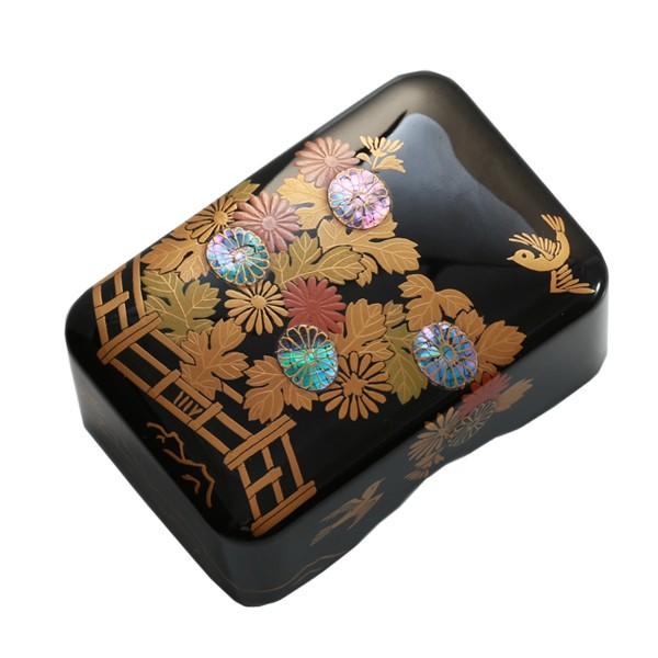 山田平安堂 小筥 籬に菊（まがきにきく） 小箱/螺鈿/蒔絵/海外ギフト
