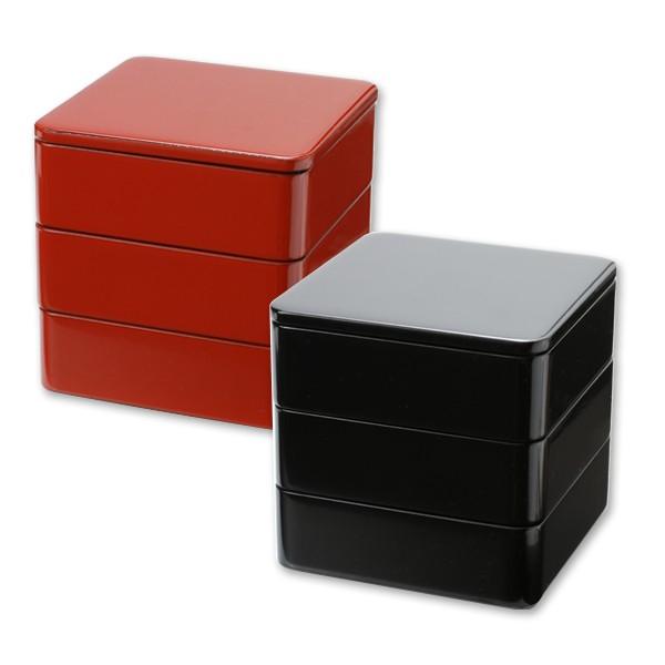 山田平安堂 漆器 6寸 三段重 洗朱／黒 お重箱/漆塗り/三段 : 漆器 山田