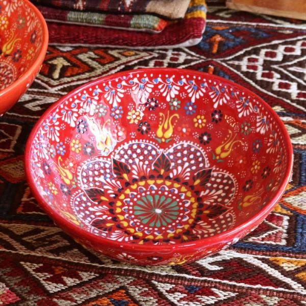 トルコ製ボウル 直径20cm 手書きキュタフヤ陶器 フラワーデザイン