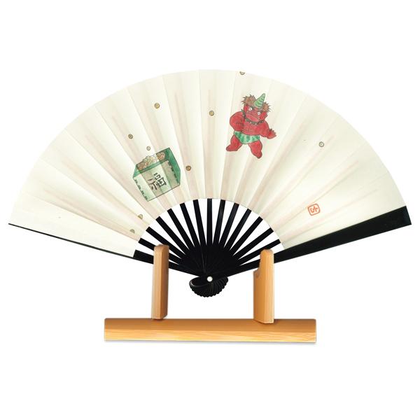 節分扇子 5寸黒塗り茶扇/豆まき鬼/台付き(Tc01) : 扇子司 伊藤常