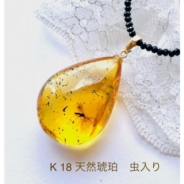 天然琥珀 虫入り琥珀 ネックレス ペンダント K18 バルト海産天然琥珀
