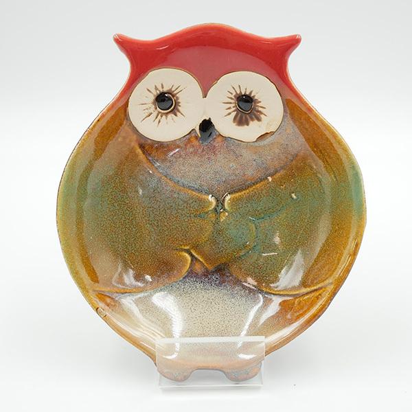陶器ふくろうトレー 小物入れ 縁起物 フクロウ 梟 不苦労 風水