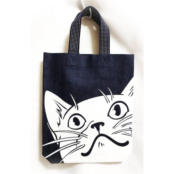 倉敷屋 見上げ猫 デカ顔インディゴマチ付バッグ A4の入るトート デニム