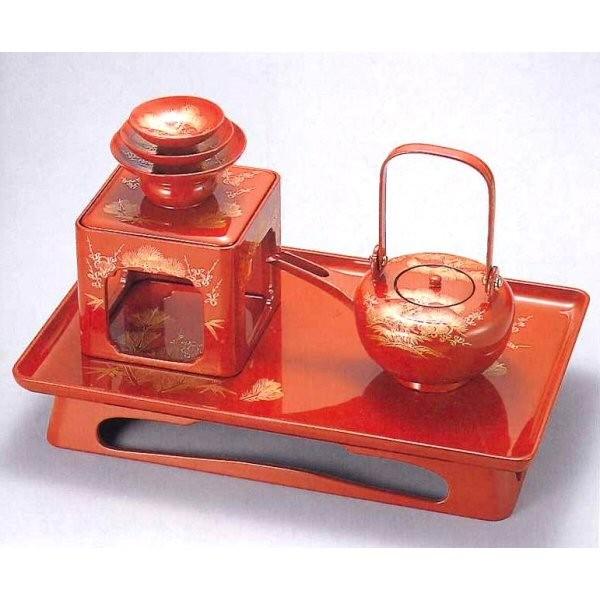 漆器 お屠蘇セット 越前漆器 朱 松竹梅沈金 雪才屠蘇器 迎春用品