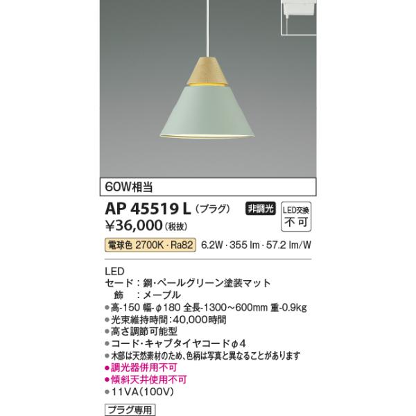 KOIZUMI（コイズミ） AP45519L ペンダントライト LED一体型 非調光 60W