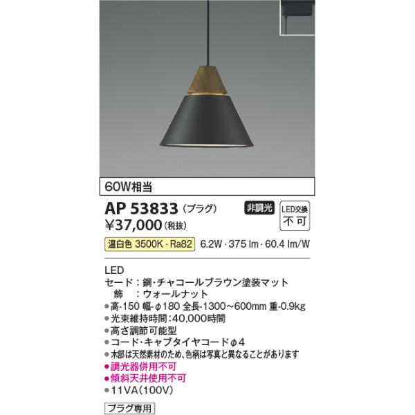 KOIZUMI（コイズミ） AP53833 ペンダントライト LED一体型 非調光 60W