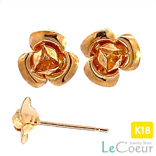 18金 薔薇ピアス 18k イエローゴールド ばら バラ ローズ レディース