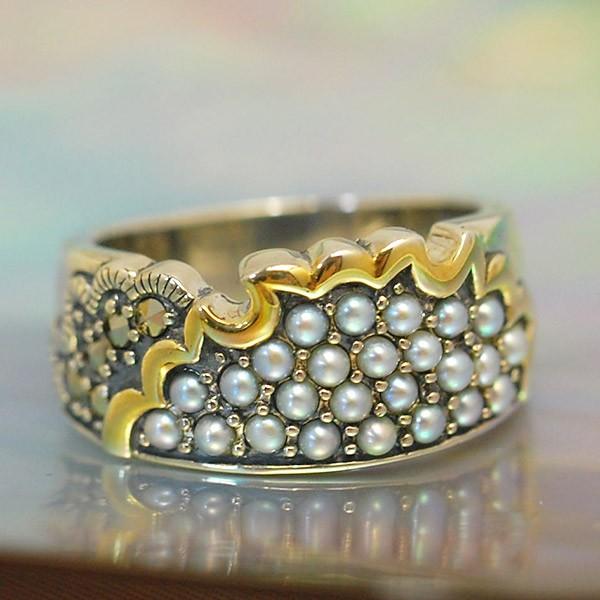 碌山 シードパール 雪輪 シルバーリング シックで粋な和デザイン