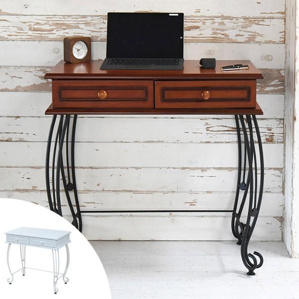 デスク コンソールテーブル 引出し付 ロートアイアン 幅76.5cm （ 机