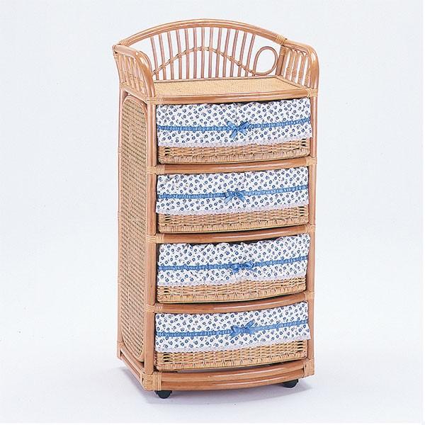 ランドリーチェスト 4段 ラタン製 キャスター付 幅60cm : リビングート