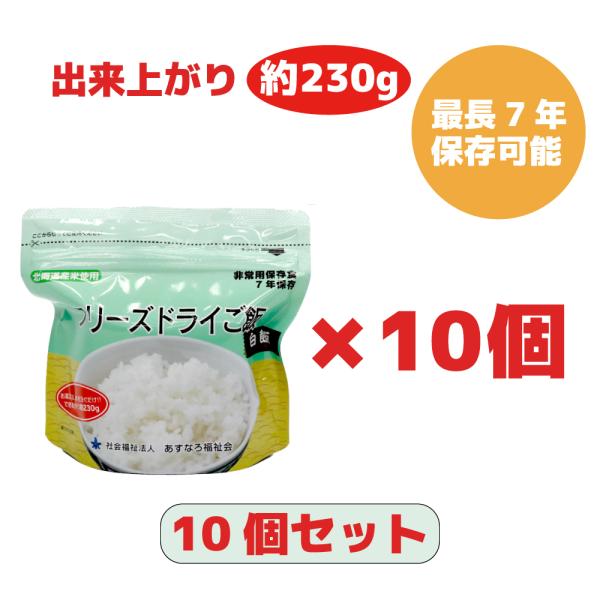 フリーズドライ ご飯 10個セット 大盛り できあがり230g 7年 保存
