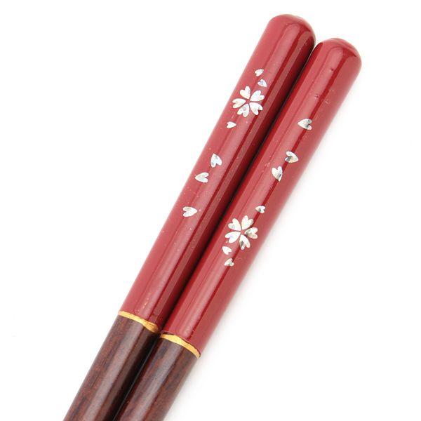 みよし漆器本舗 天然木製 箸 サクラ 桜 朱 23.5cm お箸 おはし