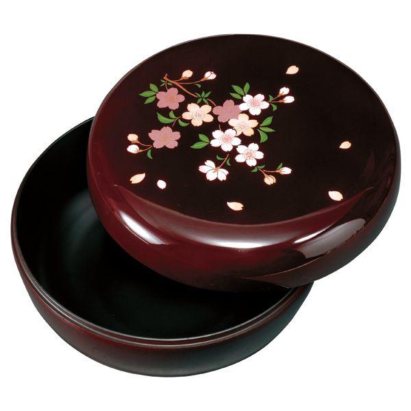 みよし漆器本舗 紀州塗り 6寸 菓子器 菓子鉢 蓋付き 溜 里桜 お菓子