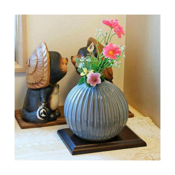 信楽焼 花瓶 灰釉 彫り 丸 5号 おしゃれ 一輪挿し 小さい 花入 北欧