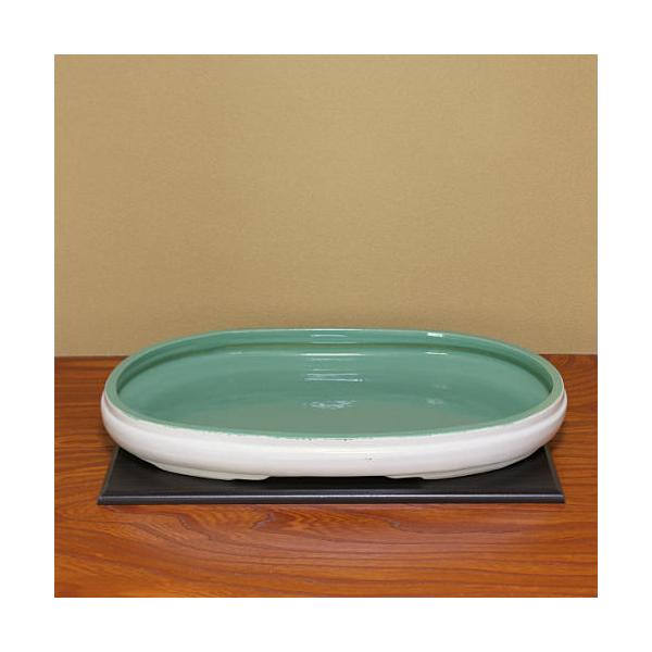 在庫数限り 信楽焼 水盤 花器 18号 白 中青磁 小判 陶器 池坊 嵯峨御流