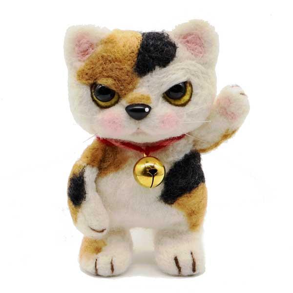 やまねこ 羊毛フェルト 猫 三毛 M 羊毛フェルト人形 ぬいぐるみ