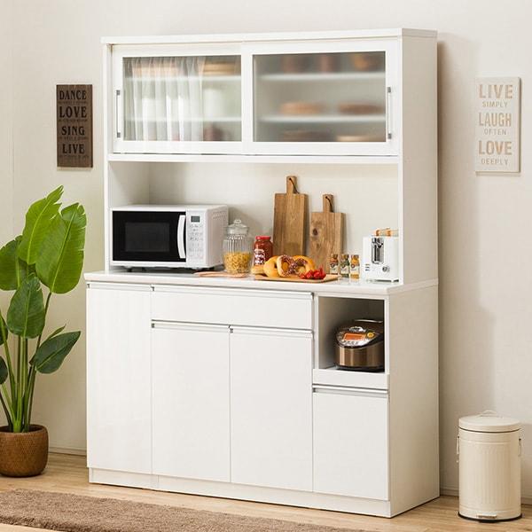 ニトリ（NITORI） 幅150cm 食器棚(レジューム 150TG-S WH/150TH-R WH